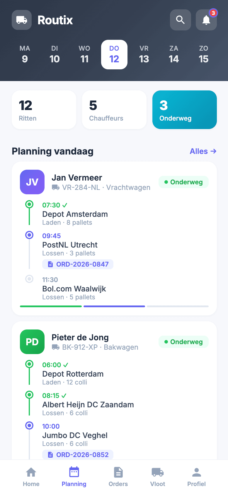 Routix Mobile App — Chauffeurs-app voor onderweg
